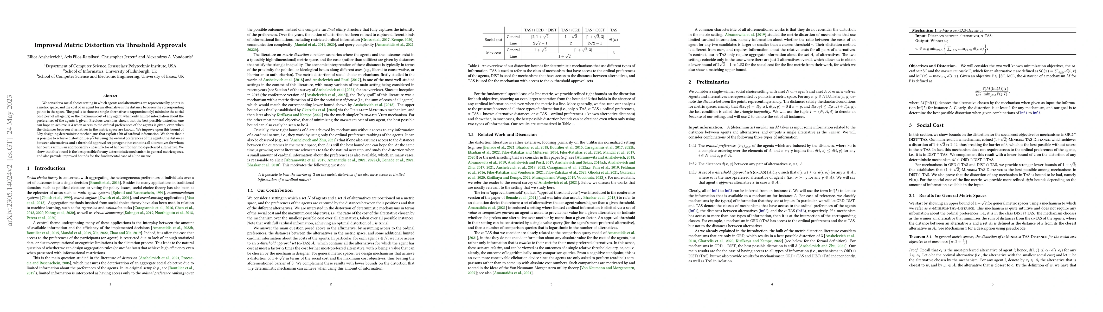 Thumbnail for Improved Metric Distortion via Threshold Approvals