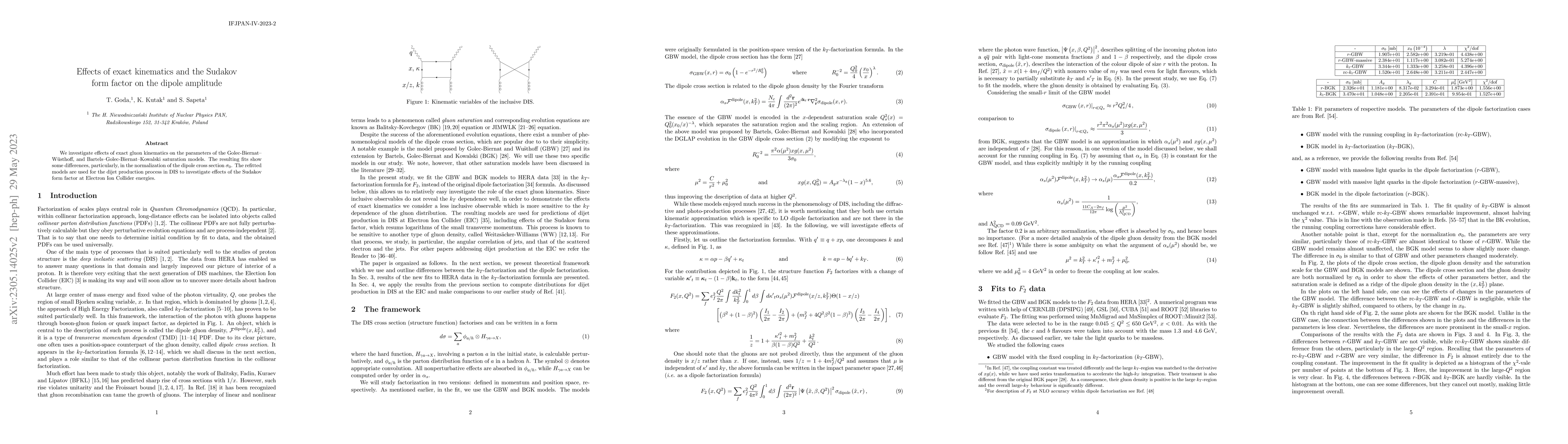 Thumbnail for Effects of gluon kinematics and the Sudakov form factor on the dipole
  amplitude