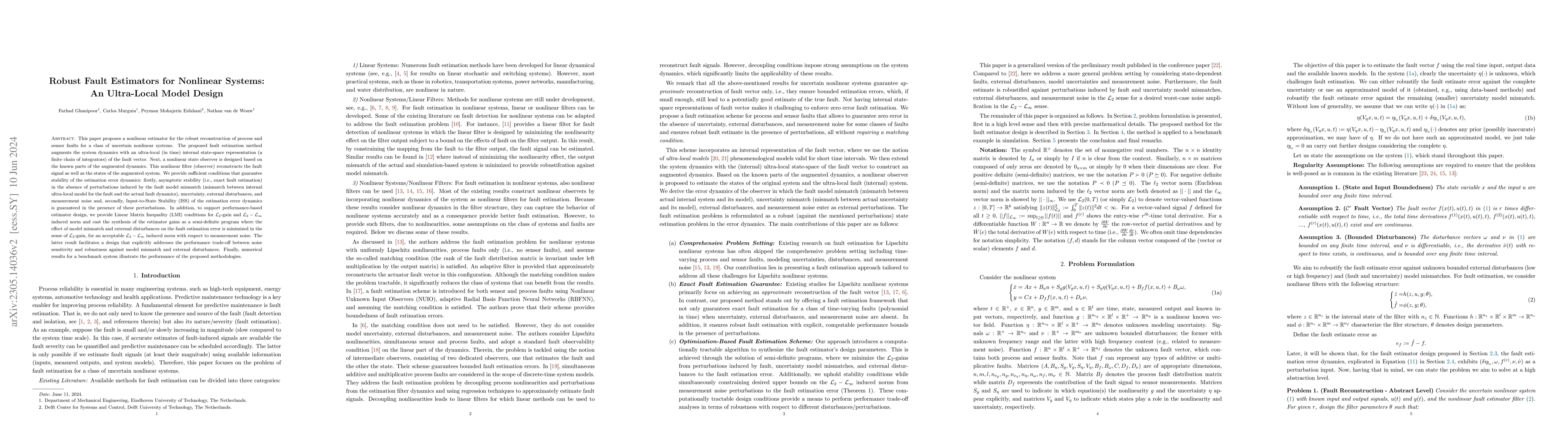 Thumbnail for Robust Fault Estimators for Nonlinear Systems: An Ultra-Local Model
  Design