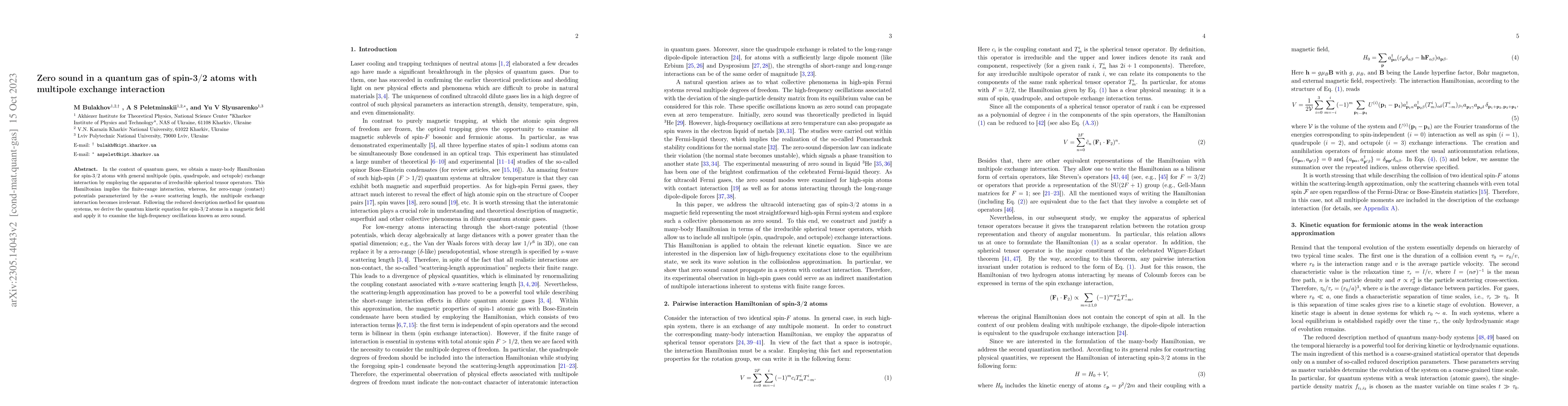 Thumbnail for Zero sound in a quantum gas of spin-3/2 atoms with multipole exchange
  interaction