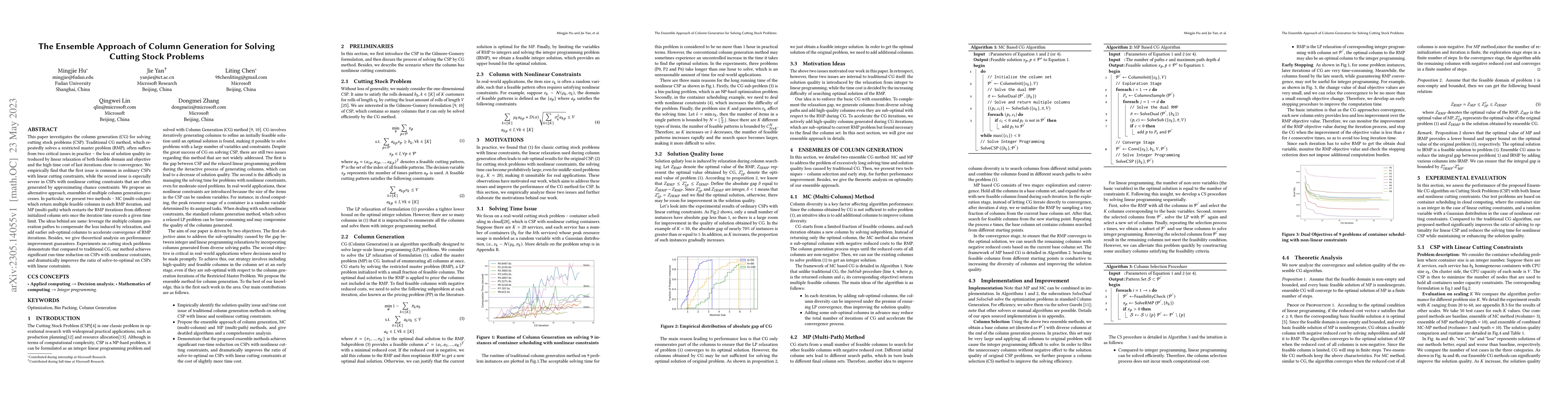 Thumbnail for The Ensemble Approach of Column Generation for Solving Cutting Stock
  Problems