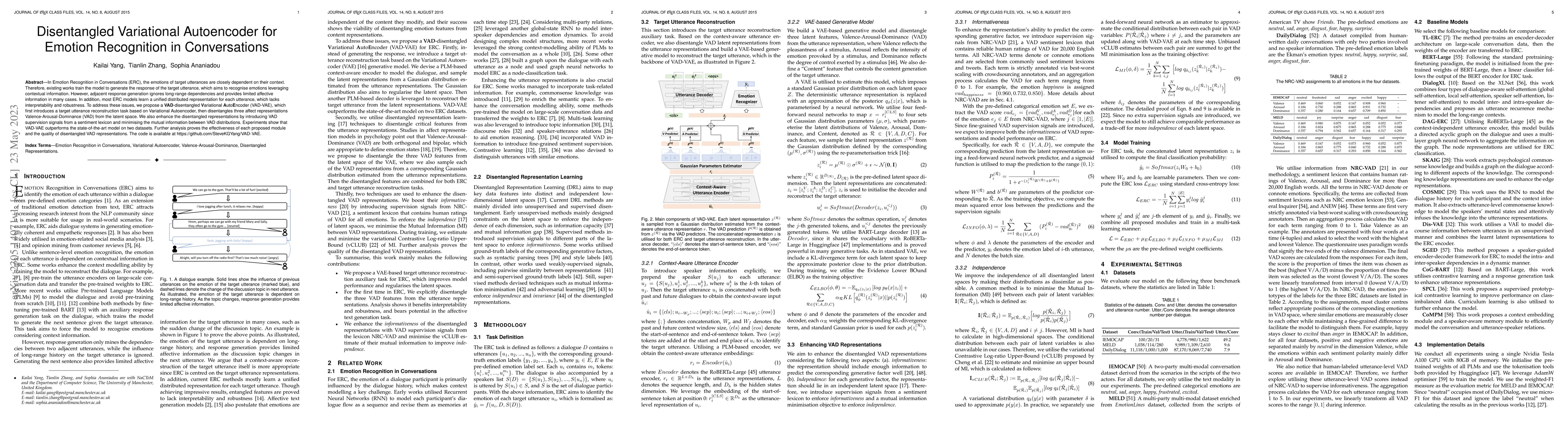 Thumbnail for Disentangled Variational Autoencoder for Emotion Recognition in
  Conversations