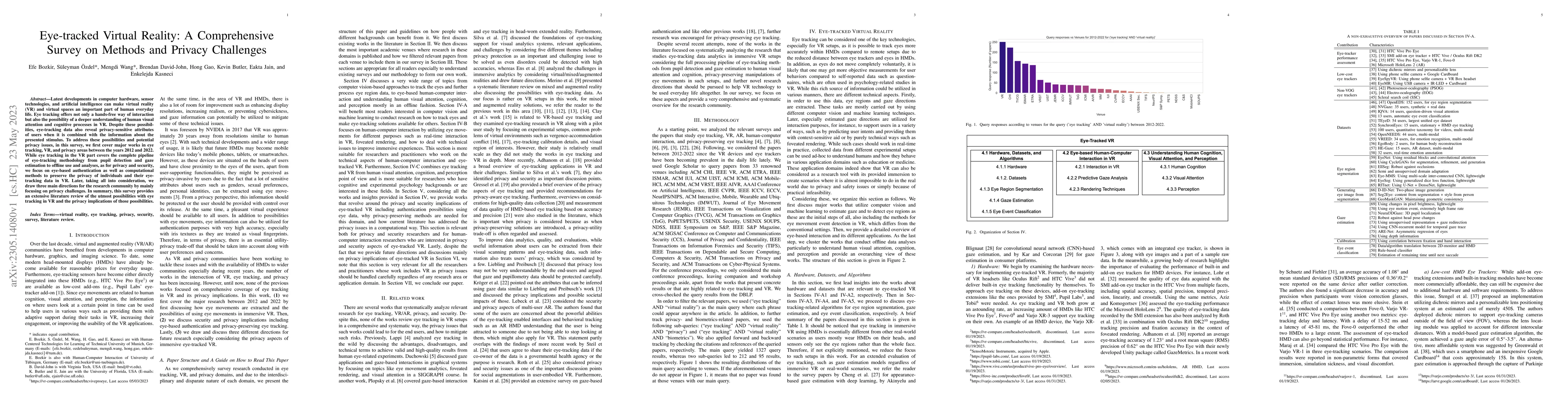 Thumbnail for Eye-tracked Virtual Reality: A Comprehensive Survey on Methods and
  Privacy Challenges
