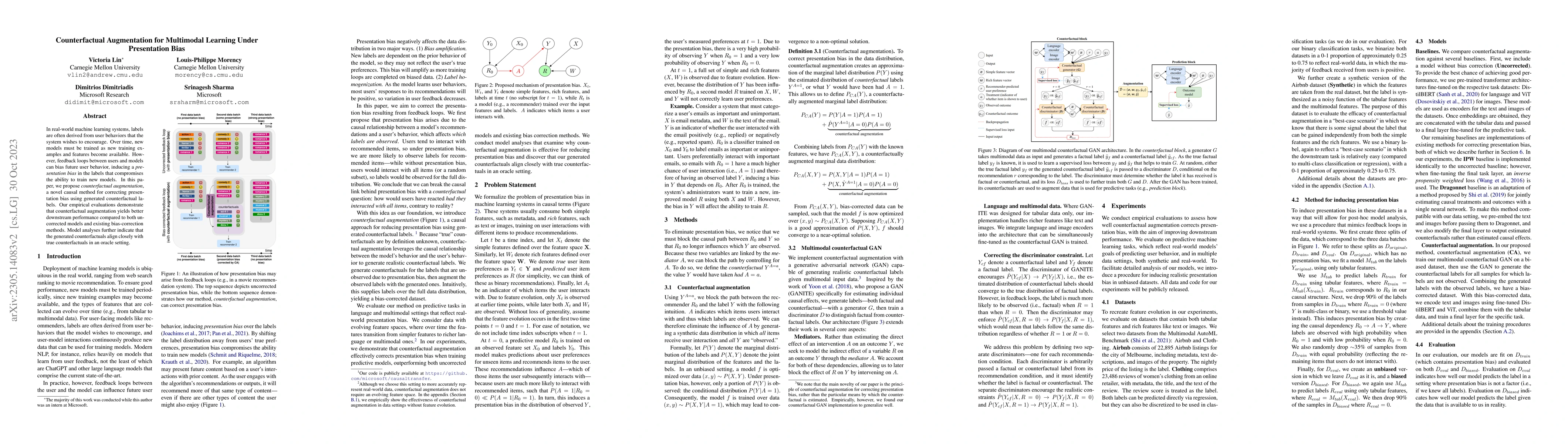 Thumbnail for Counterfactual Augmentation for Multimodal Learning Under Presentation
  Bias