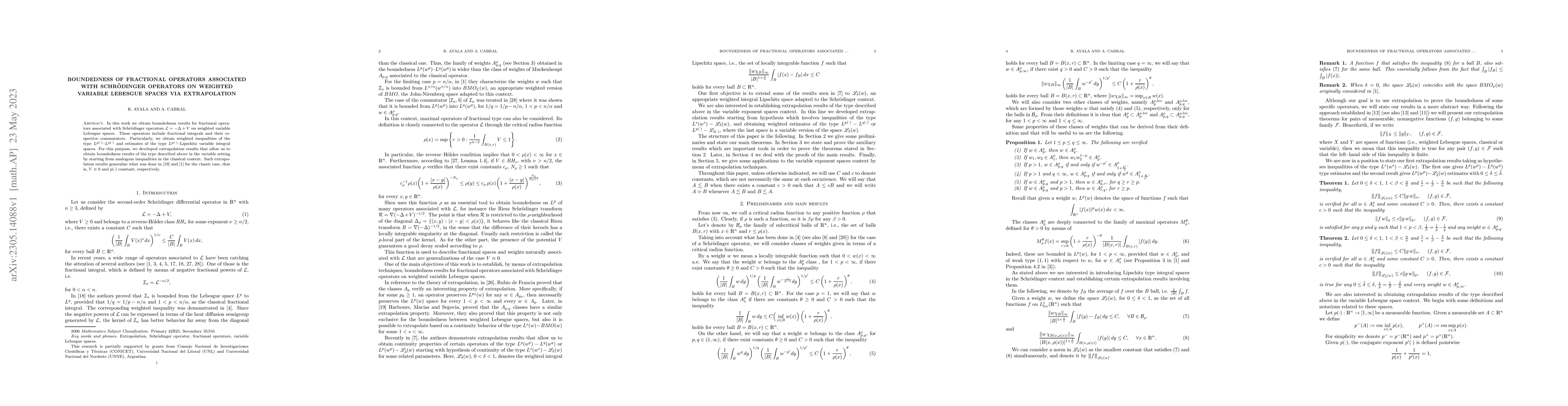 Thumbnail for Boundedness of fractional operators associated with Schr\"odinger
  operators on weighted variable Lebesgue spaces via extrapolation