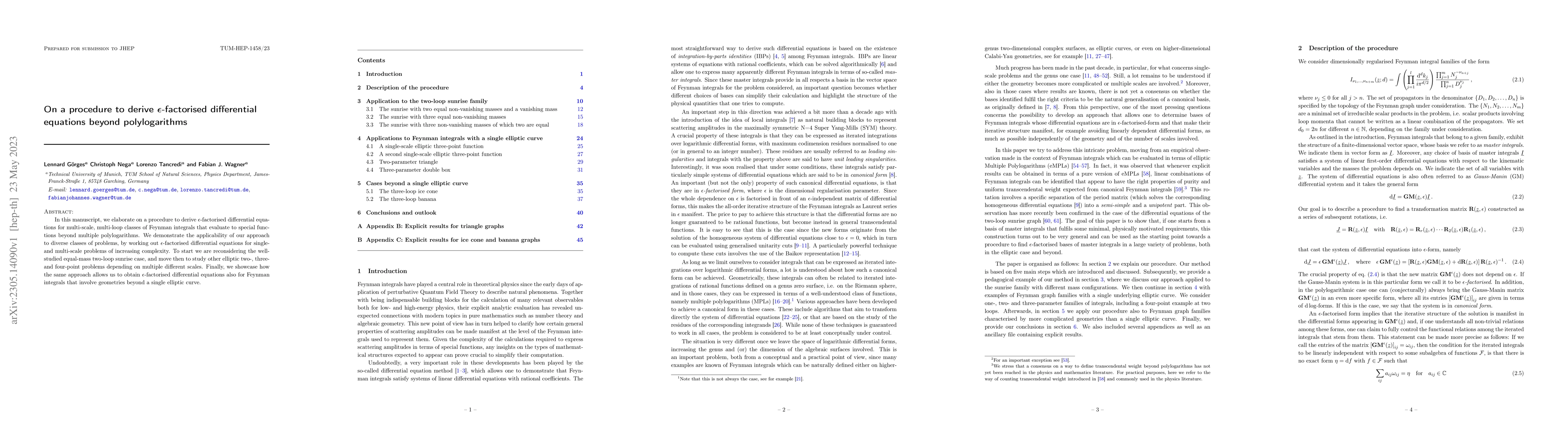 Thumbnail for On a procedure to derive $\epsilon$-factorised differential equations
  beyond polylogarithms