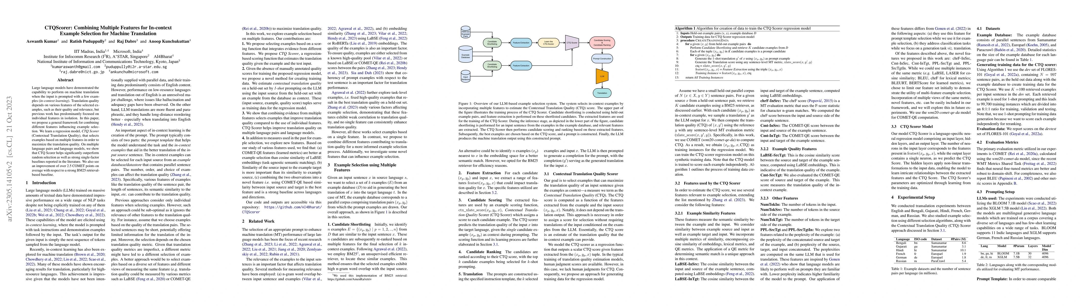 Thumbnail for CTQScorer: Combining Multiple Features for In-context Example Selection
  for Machine Translation
