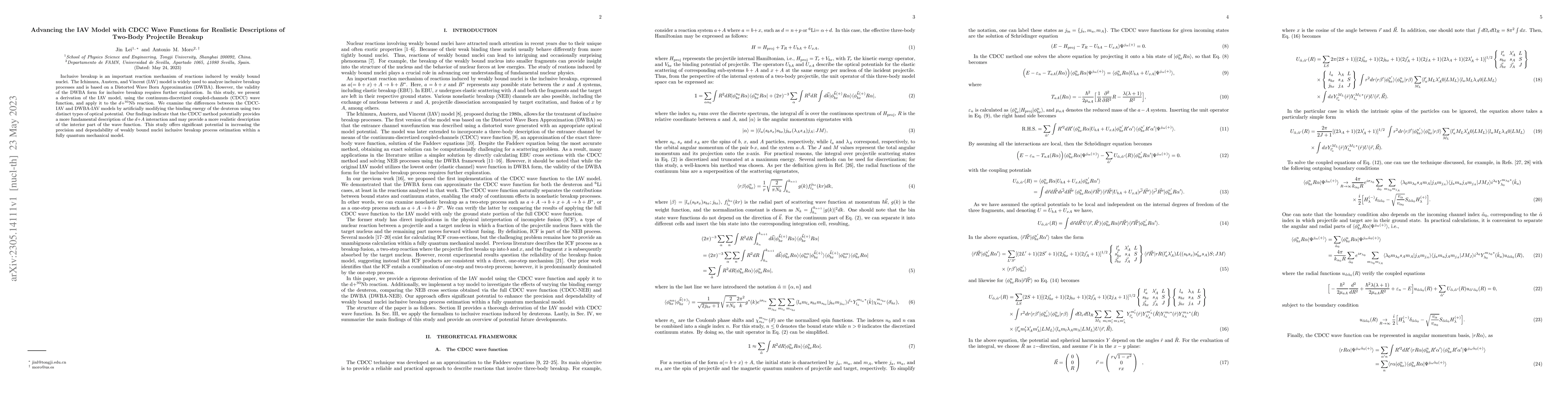 Thumbnail for Advancing the IAV Model with CDCC Wave Functions for Realistic
  Descriptions of Two-Body Projectile Breakup
