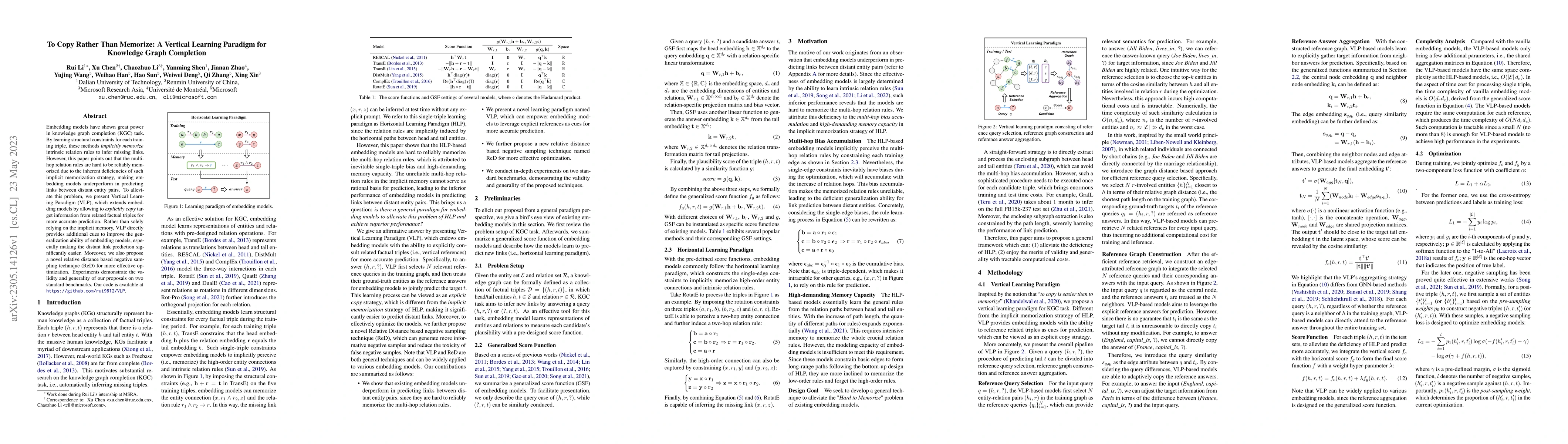 Thumbnail for To Copy Rather Than Memorize: A Vertical Learning Paradigm for Knowledge
  Graph Completion