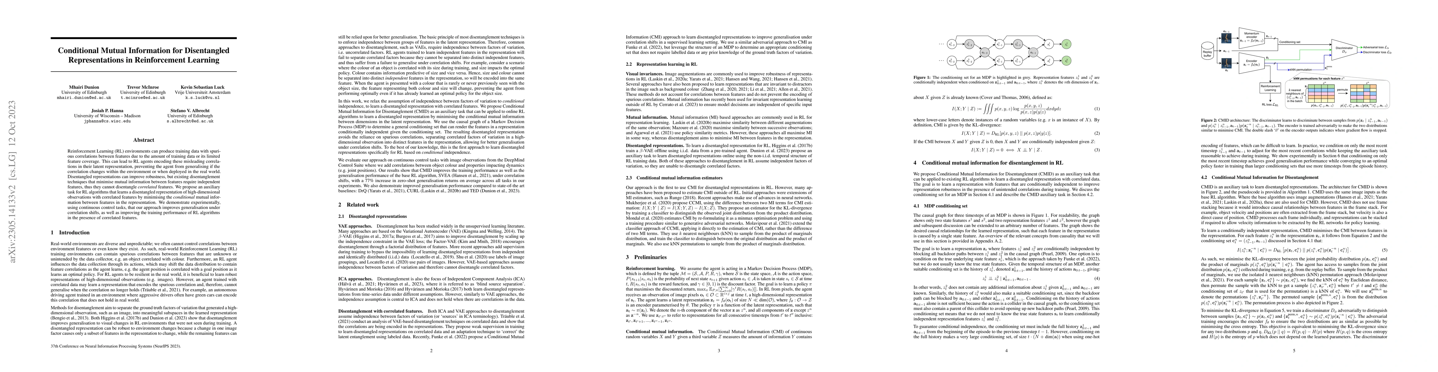 Thumbnail for Conditional Mutual Information for Disentangled Representations in
  Reinforcement Learning
