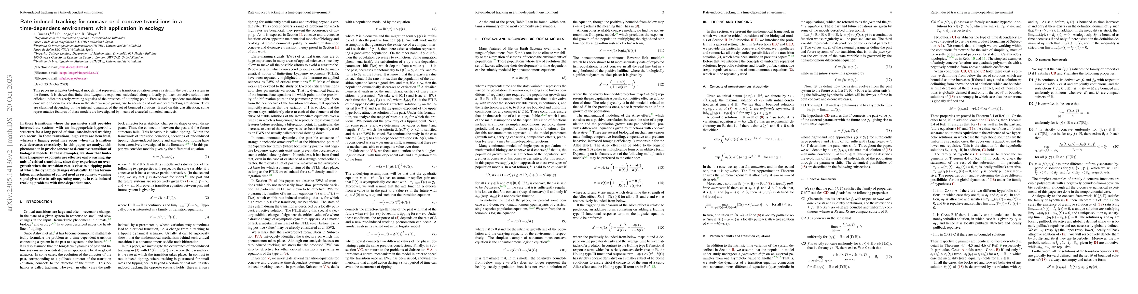Thumbnail for Rate-induced tracking for concave or d-concave transitions in a
  time-dependent environment with application in ecology