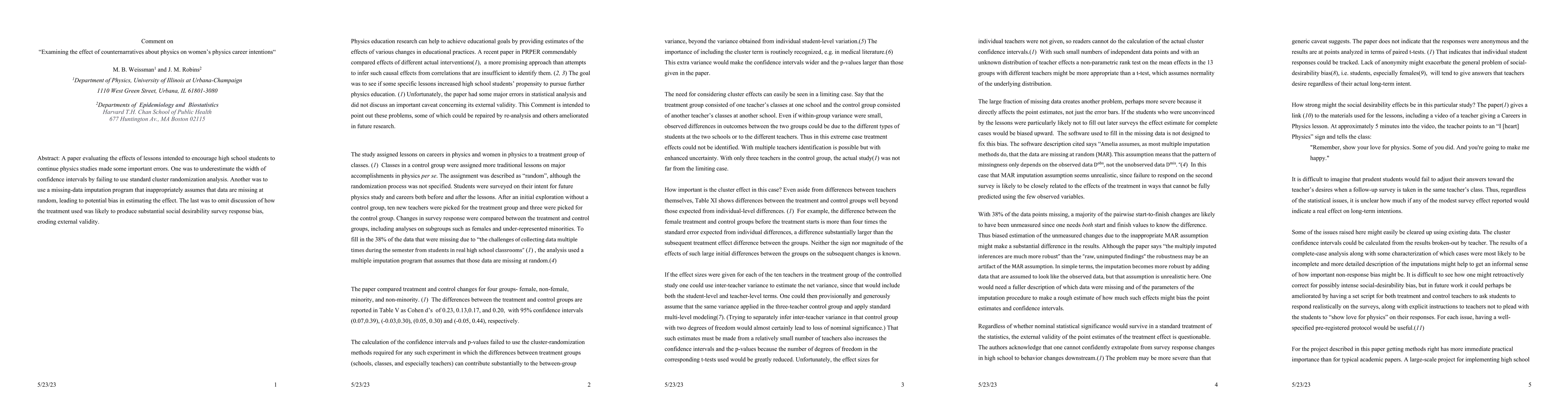 Thumbnail for Comment on "Examining the effect of counter-narratives about physics on
  women's physics career intentions"