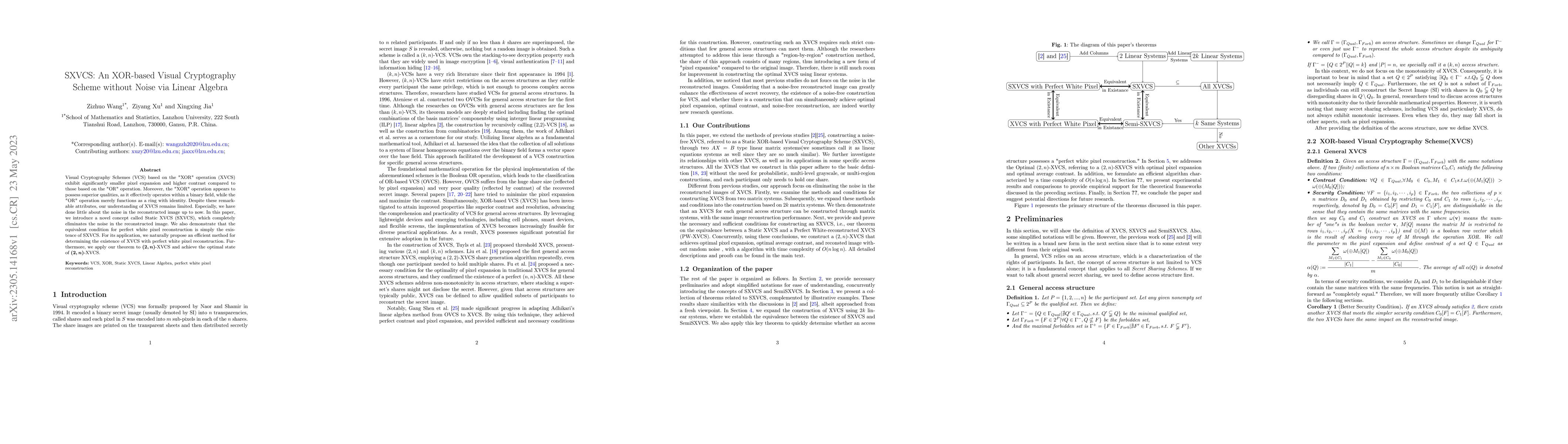 Thumbnail for SXVCS: An XOR-based Visual Cryptography Scheme without Noise via Linear
  Algebra