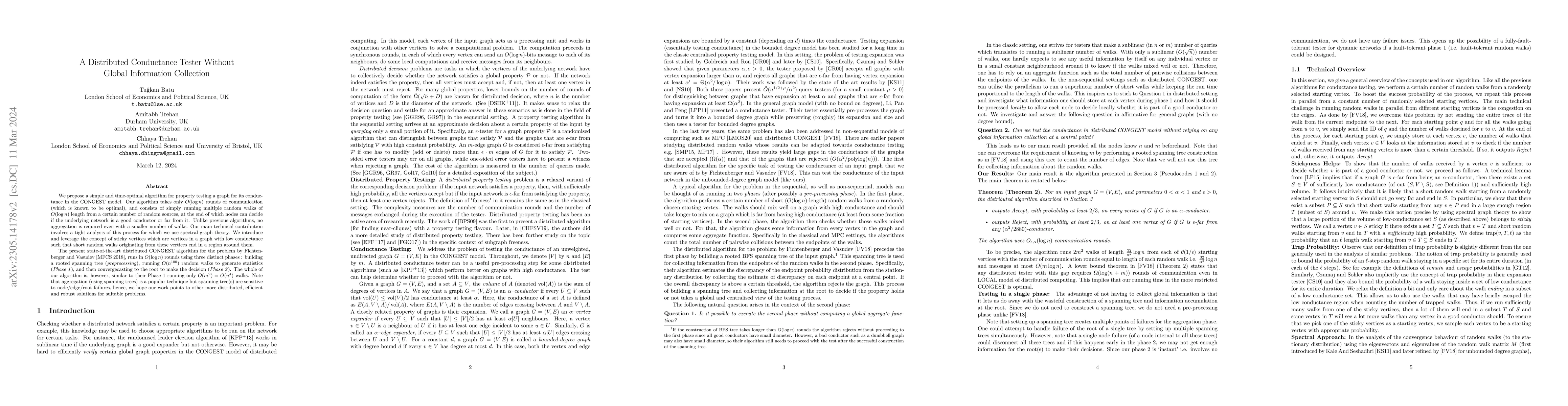 Thumbnail for A Distributed Conductance Tester Without Global Information Collection