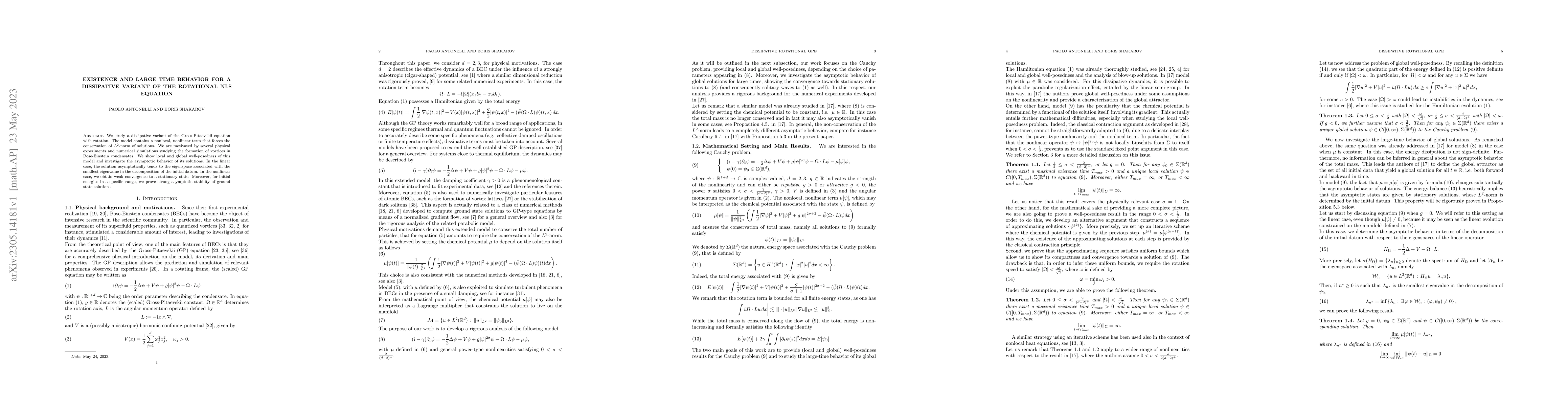Thumbnail for Existence and Large Time Behavior for a Dissipative Variant of the
  Rotational NLS Equation
