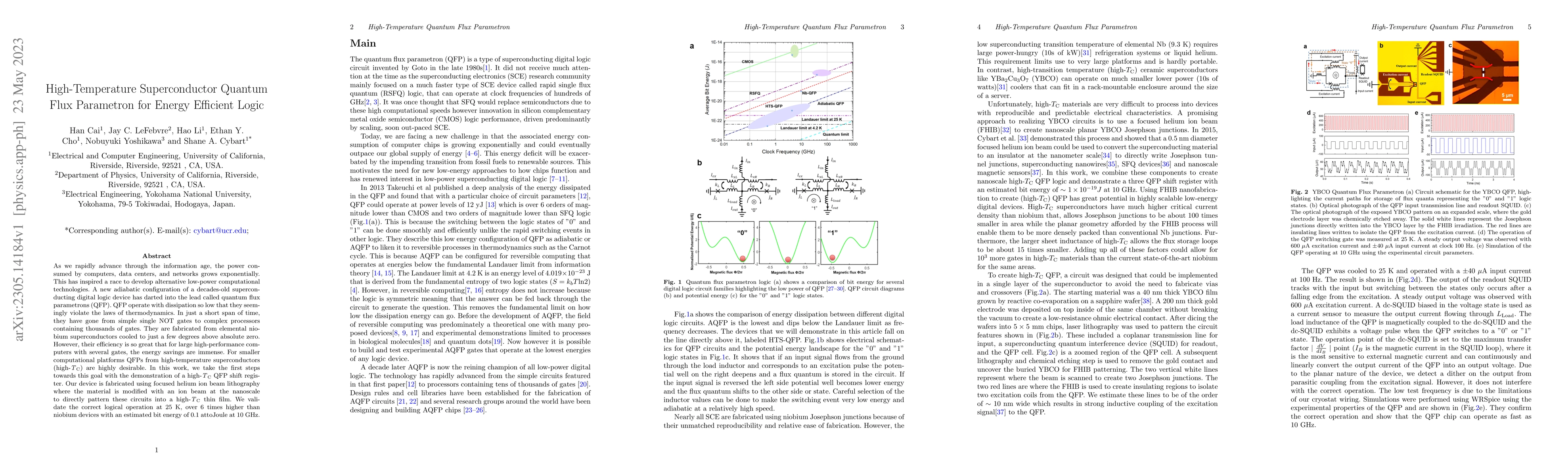 Thumbnail for High-Temperature Superconductor Quantum Flux Parametron for
  Energy-Efficient Logic