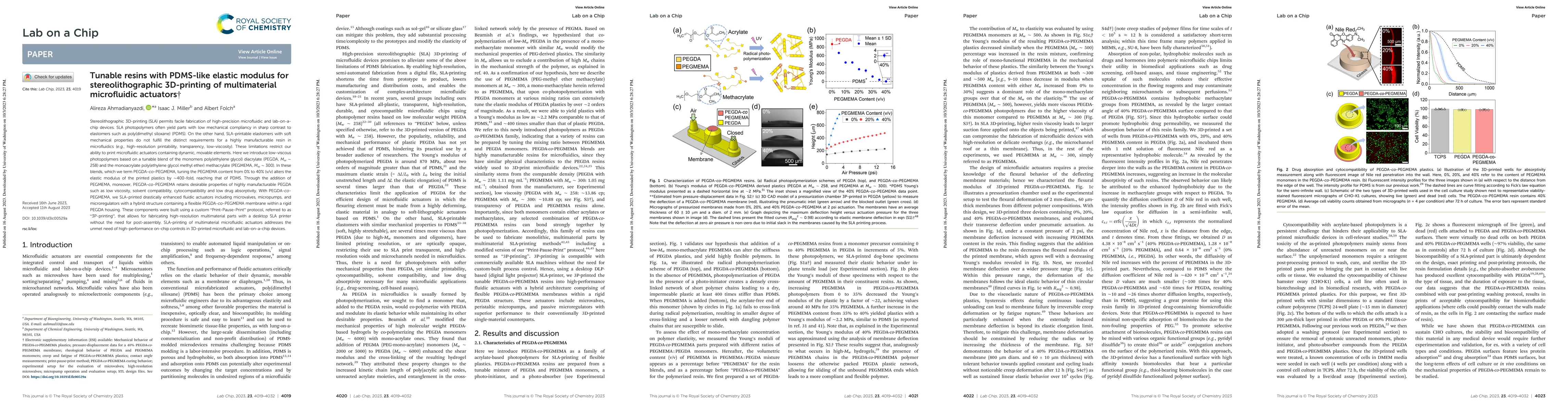 Thumbnail for Tunable Resins with PDMS-like Elastic Modulus for Stereolithographic
  3D-printing of Multimaterial Microfluidic Actuators