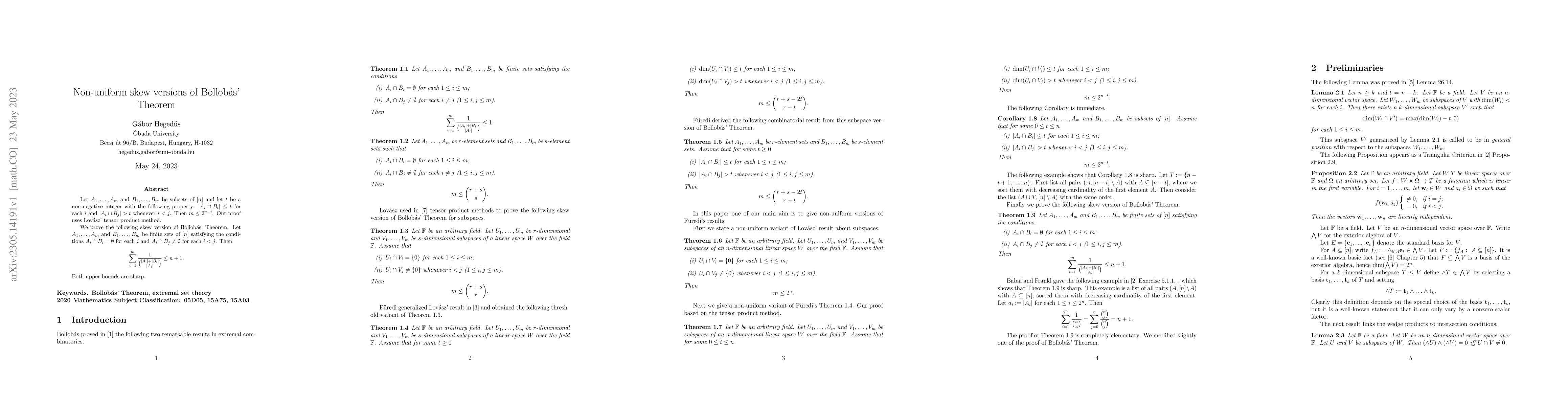 Thumbnail for Non-uniform skew versions of Bollob\'as' Theorem