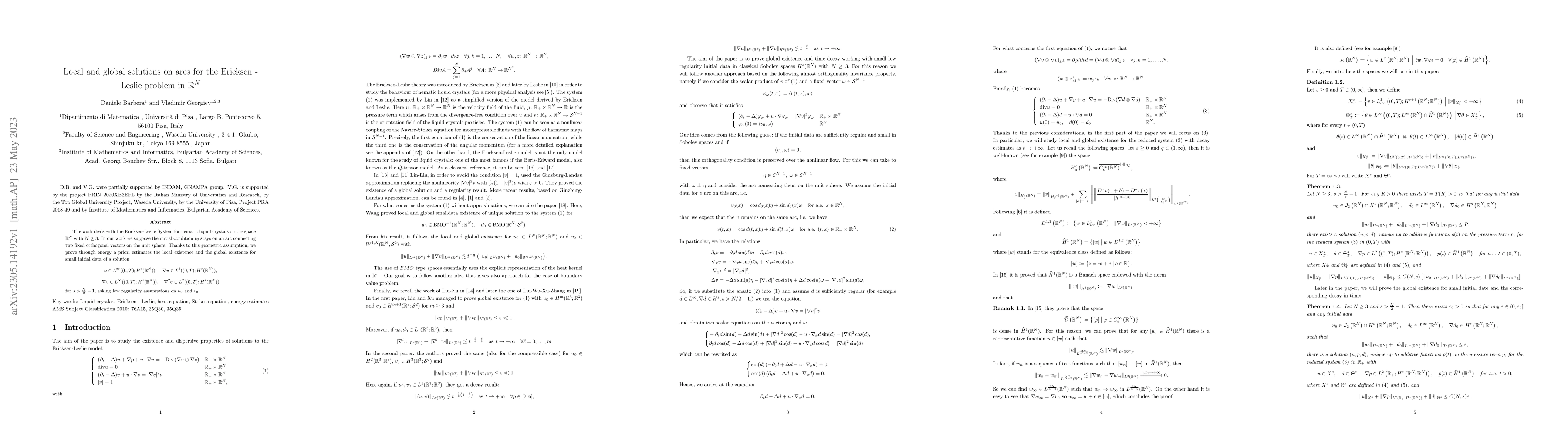 Thumbnail for Local and global solutions on arcs for the Ericksen -- Leslie problem in
  the whole space