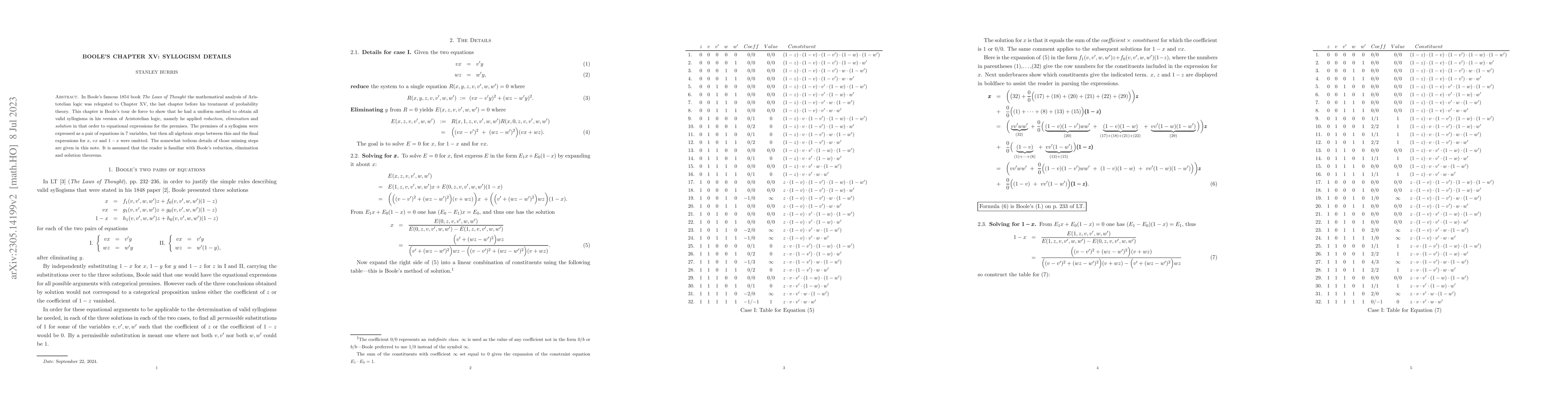 Thumbnail for Boole's Chapter XV: Syllogism Details