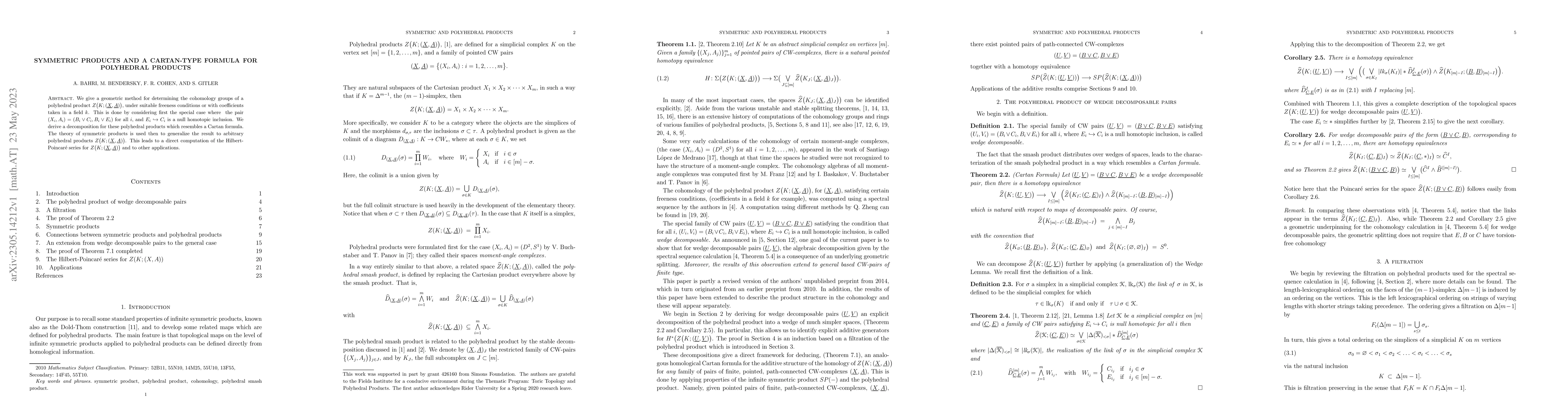 Thumbnail for Symmetric Products and a Cartan-type formula for polyhedral products