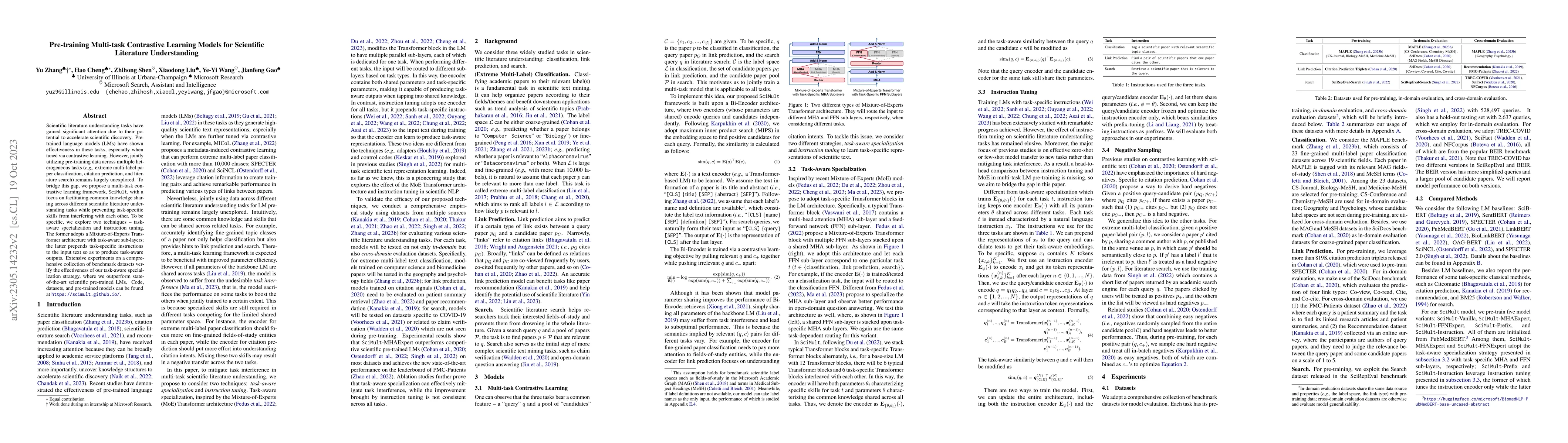 Thumbnail for Pre-training Multi-task Contrastive Learning Models for Scientific
  Literature Understanding