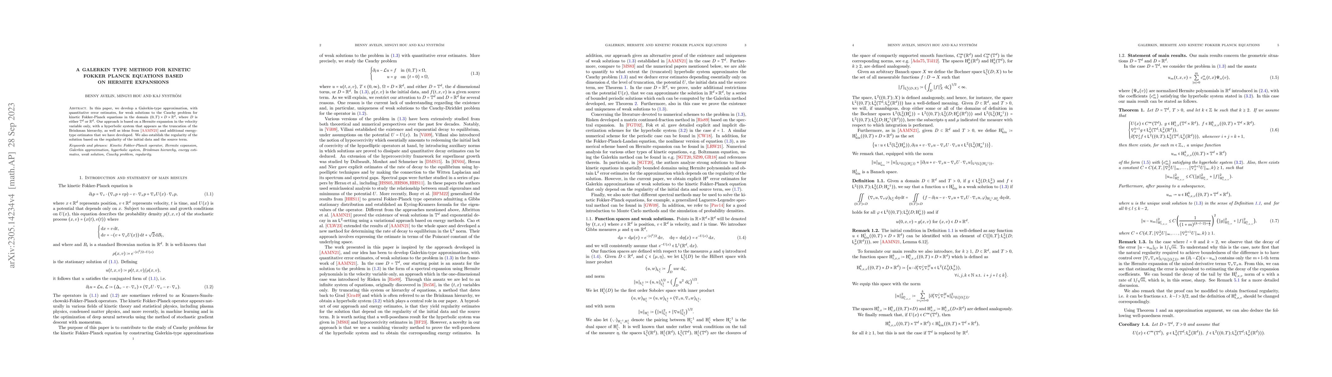 Thumbnail for A Galerkin type method for kinetic Fokker Planck equations based on
  Hermite expansions