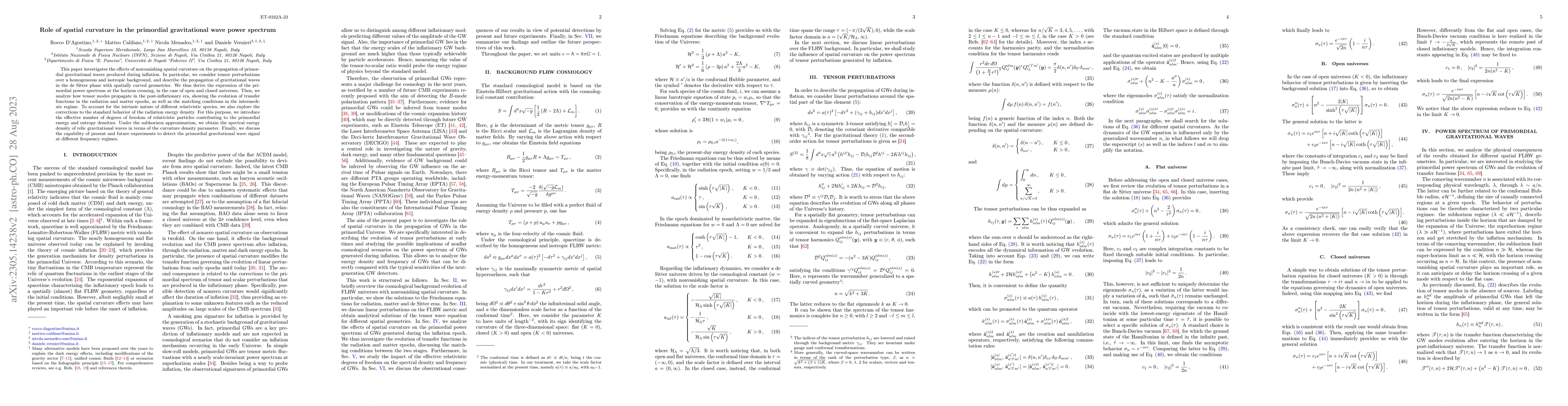 Thumbnail for Role of spatial curvature in the primordial gravitational wave power
  spectrum