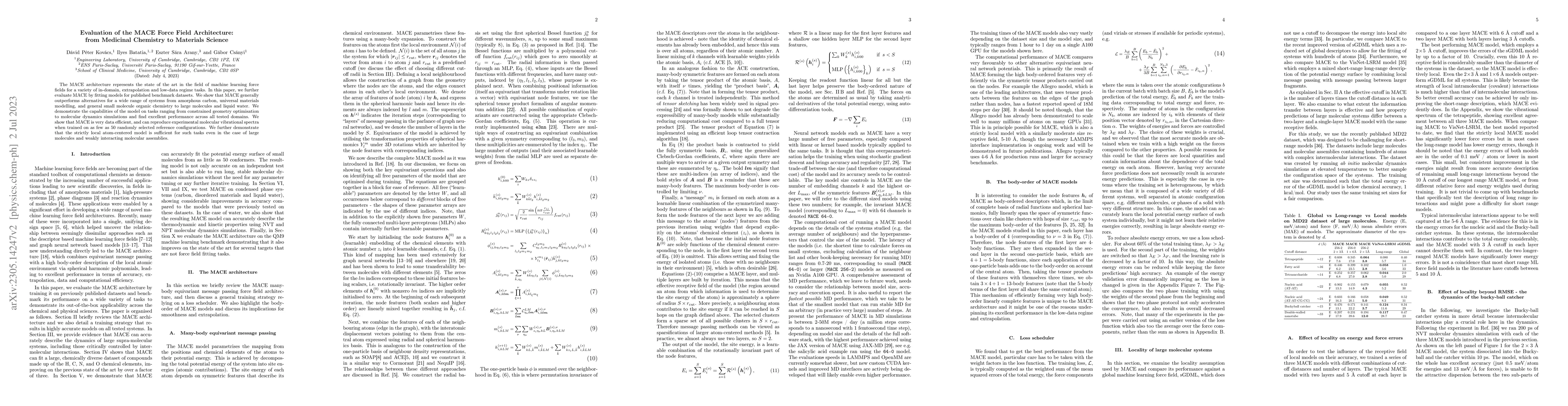 Thumbnail for Evaluation of the MACE Force Field Architecture: from Medicinal
  Chemistry to Materials Science