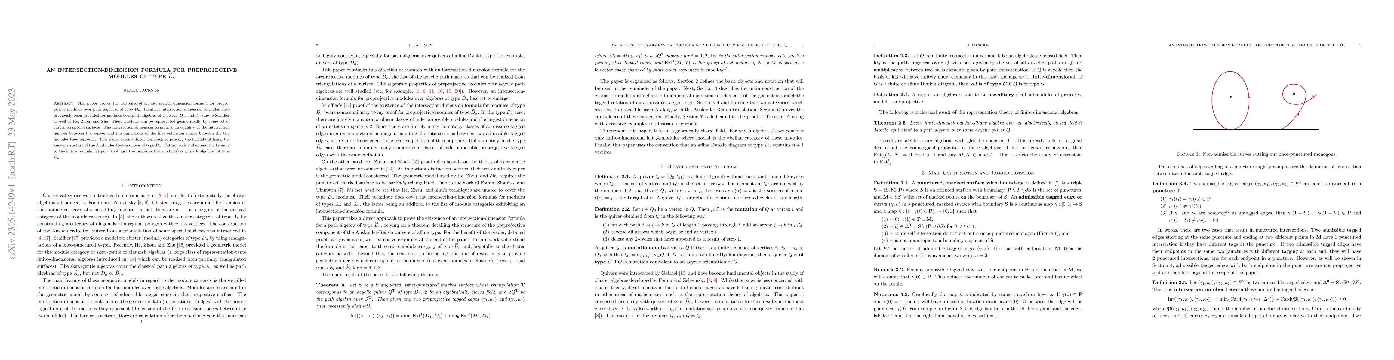 Thumbnail for An Intersection-Dimension Formula for Preprojective Modules of Type
  $\widetilde{D}_n$