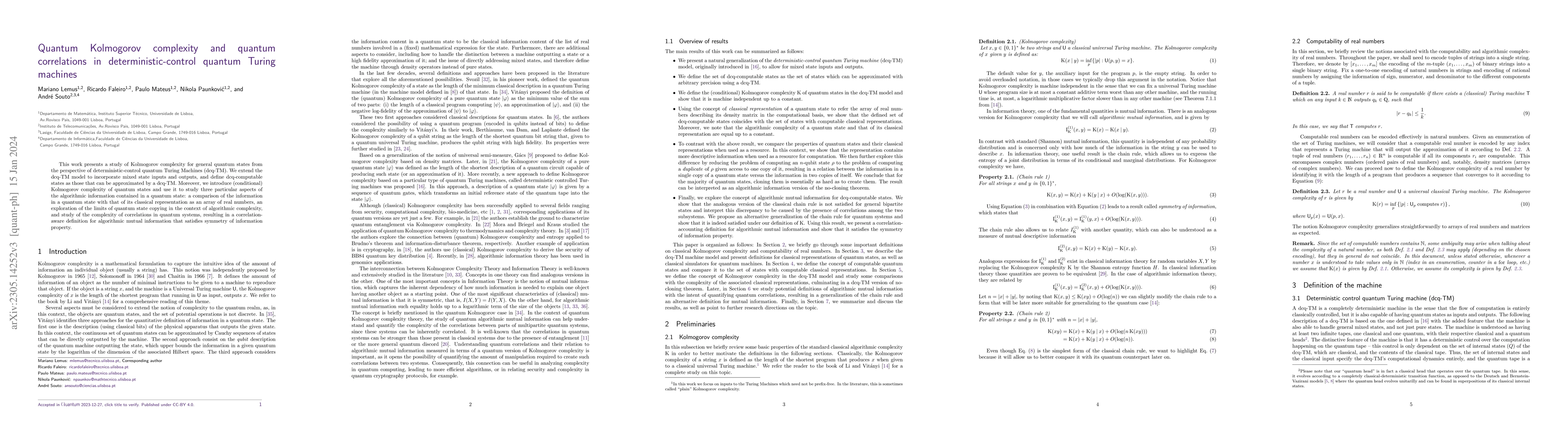 Thumbnail for Quantum Kolmogorov complexity and quantum correlations in
  deterministic-control quantum Turing machines