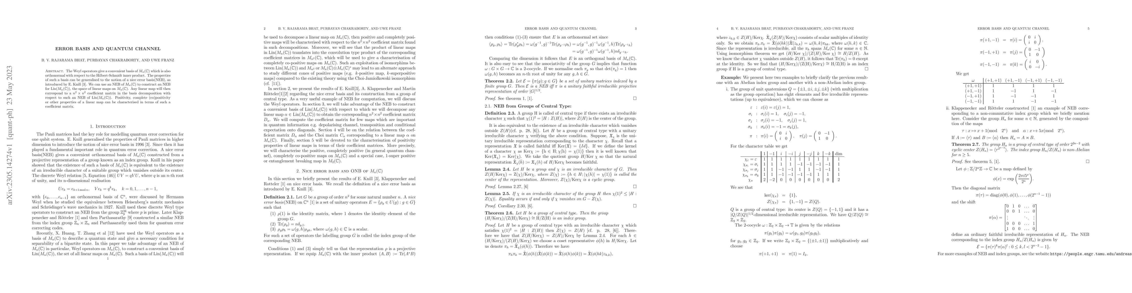 Thumbnail for Error Basis and Quantum Channel