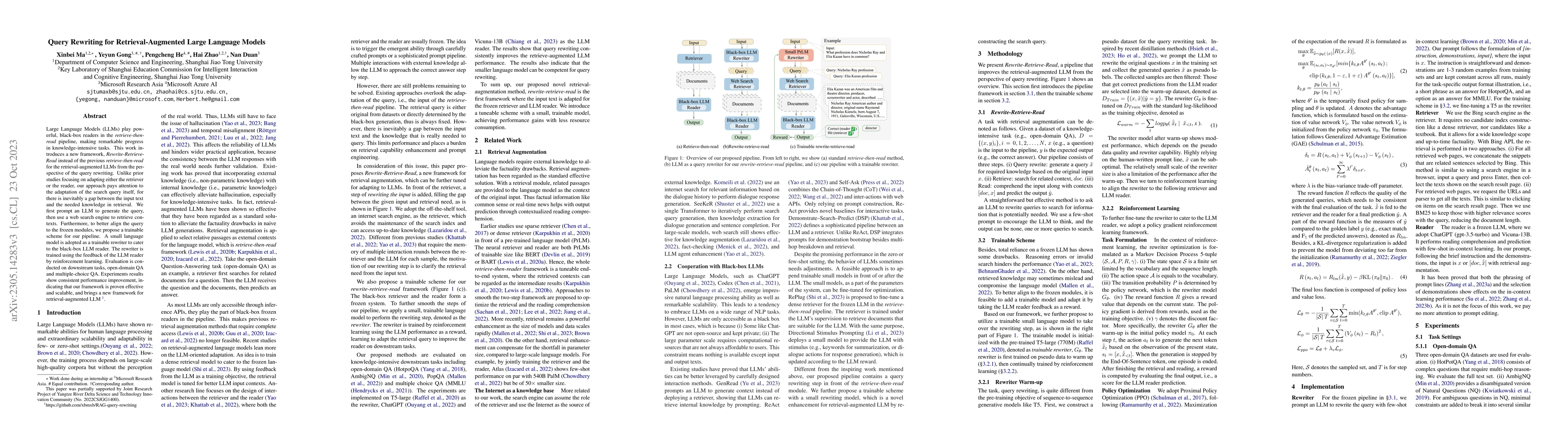 Thumbnail for Query Rewriting for Retrieval-Augmented Large Language Models