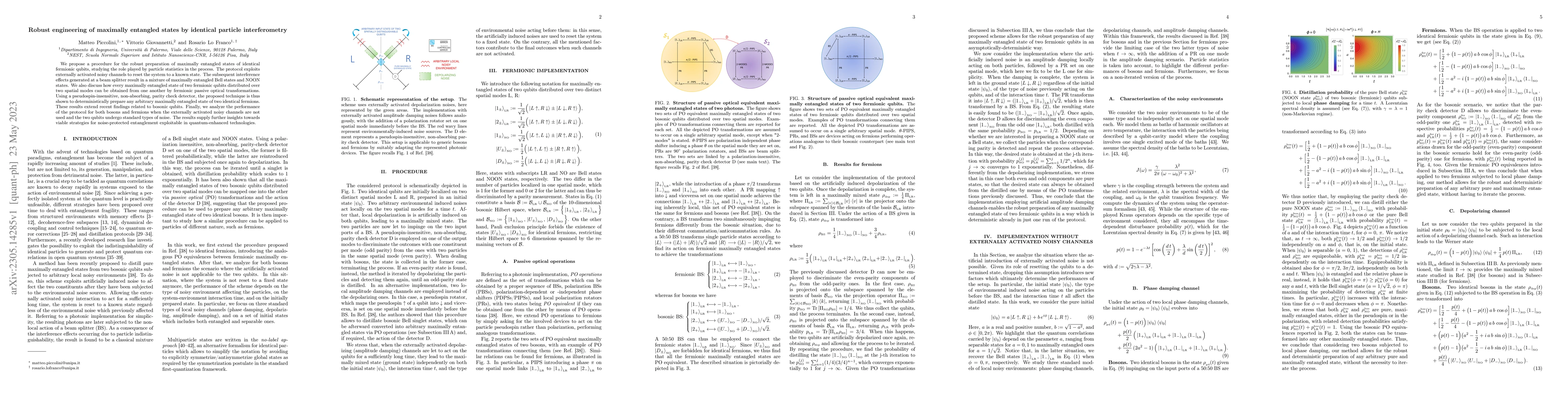 Thumbnail for Robust engineering of maximally entangled states by identical particle
  interferometry