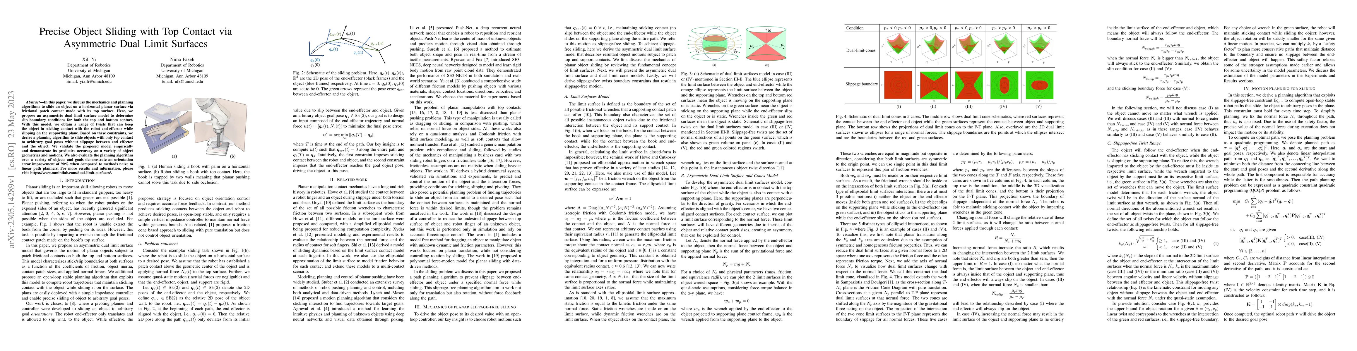 Thumbnail for Precise Object Sliding with Top Contact via Asymmetric Dual Limit
  Surfaces