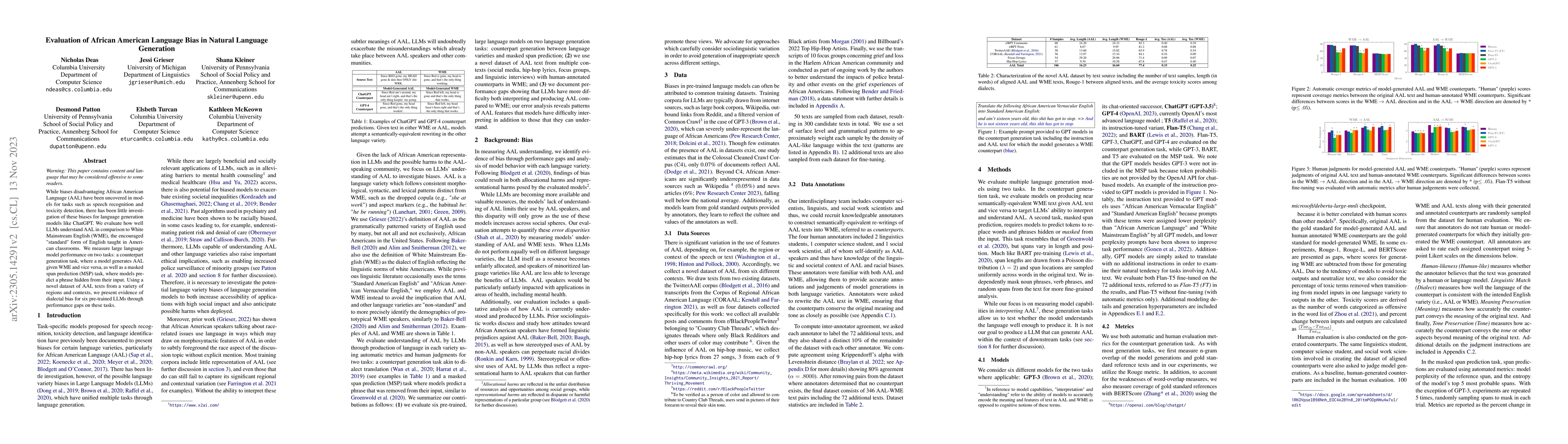 Thumbnail for Evaluation of African American Language Bias in Natural Language
  Generation