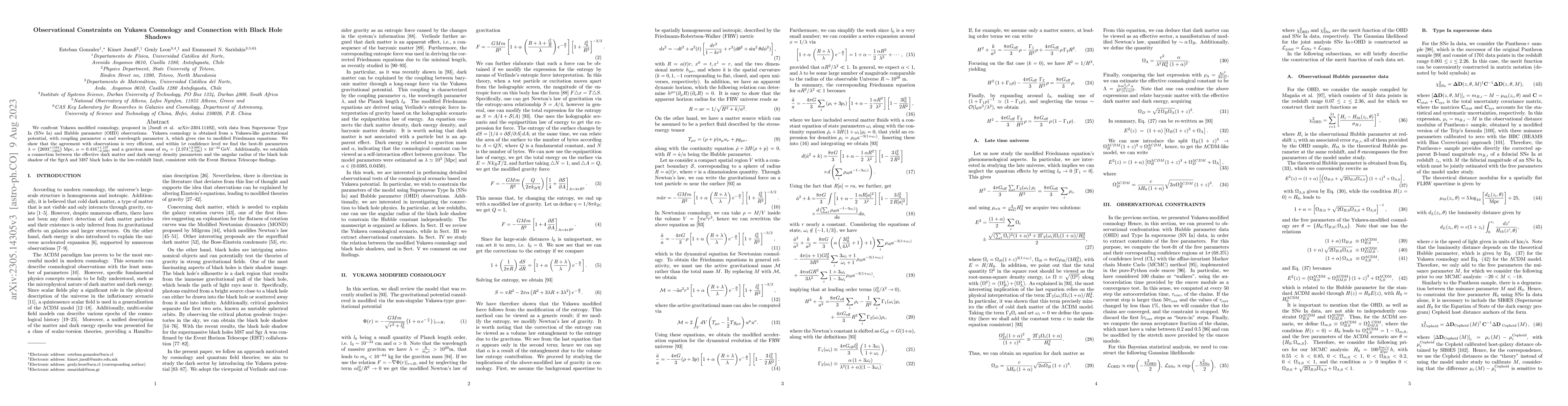 Thumbnail for Observational constraints on Yukawa cosmology and connection with black
  hole shadows