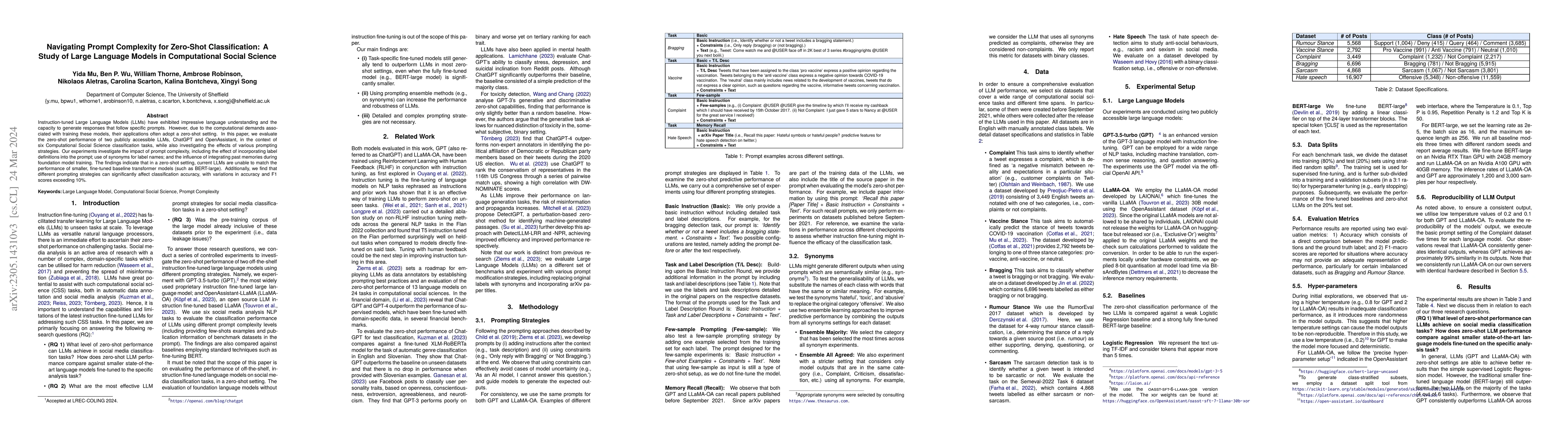 Thumbnail for Navigating Prompt Complexity for Zero-Shot Classification: A Study of
  Large Language Models in Computational Social Science