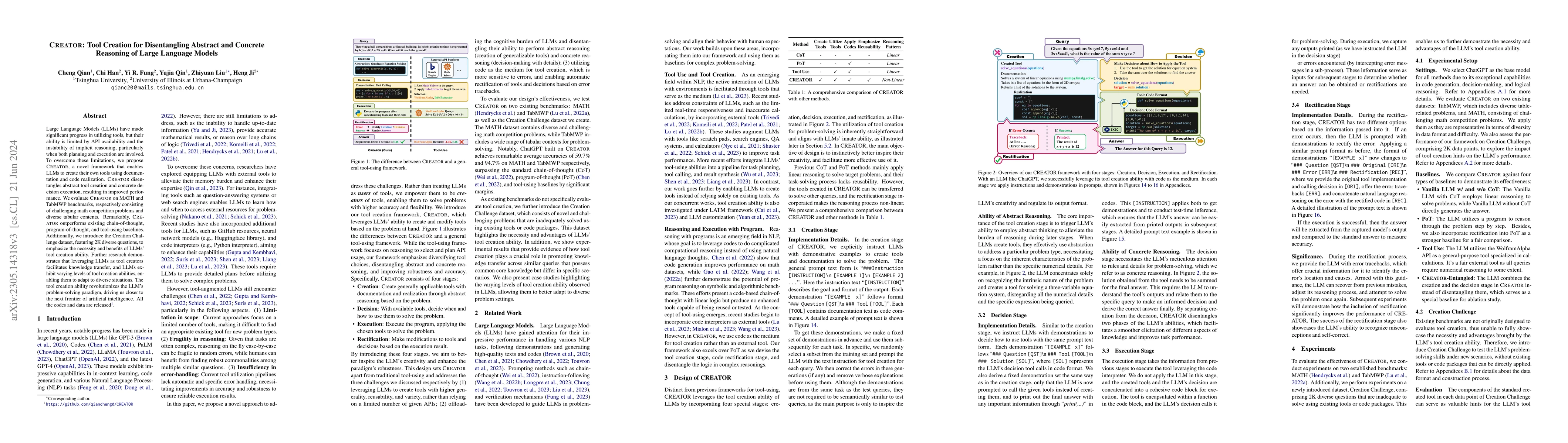 Thumbnail for CREATOR: Tool Creation for Disentangling Abstract and Concrete Reasoning
  of Large Language Models