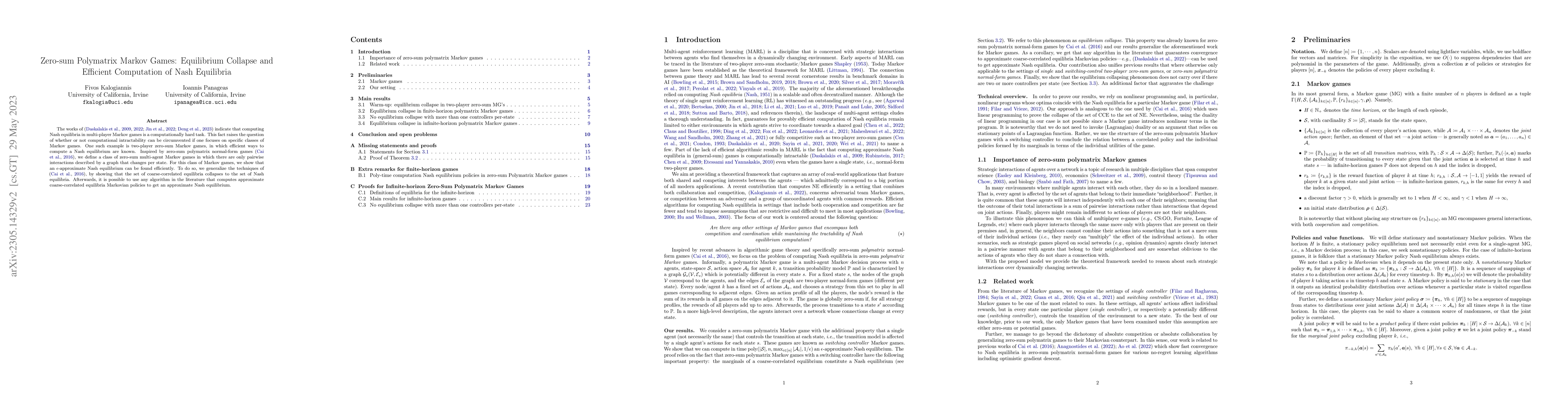 Thumbnail for Zero-sum Polymatrix Markov Games: Equilibrium Collapse and Efficient
  Computation of Nash Equilibria