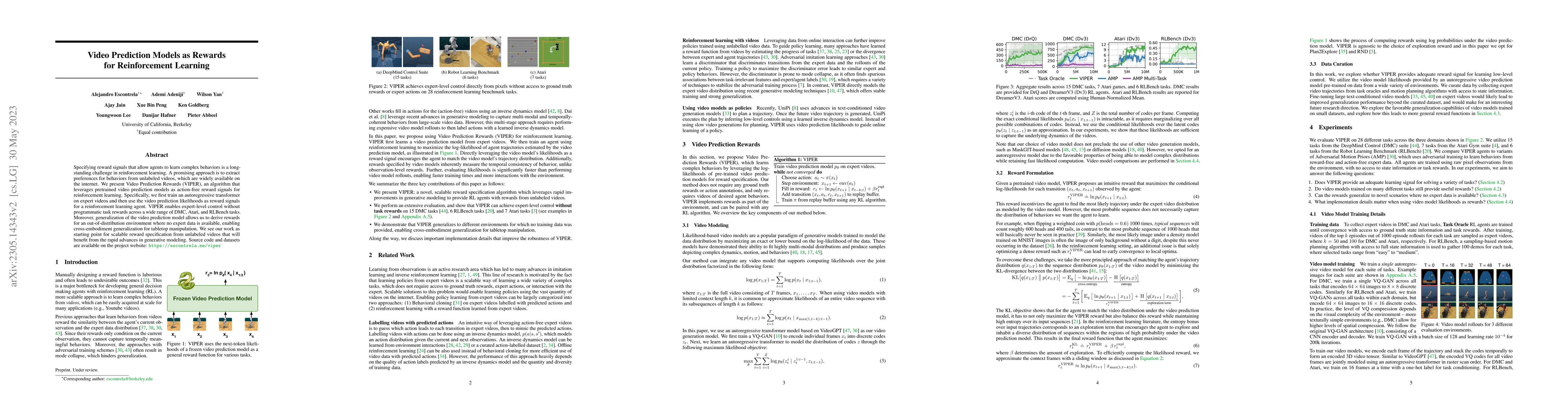Thumbnail for Video Prediction Models as Rewards for Reinforcement Learning