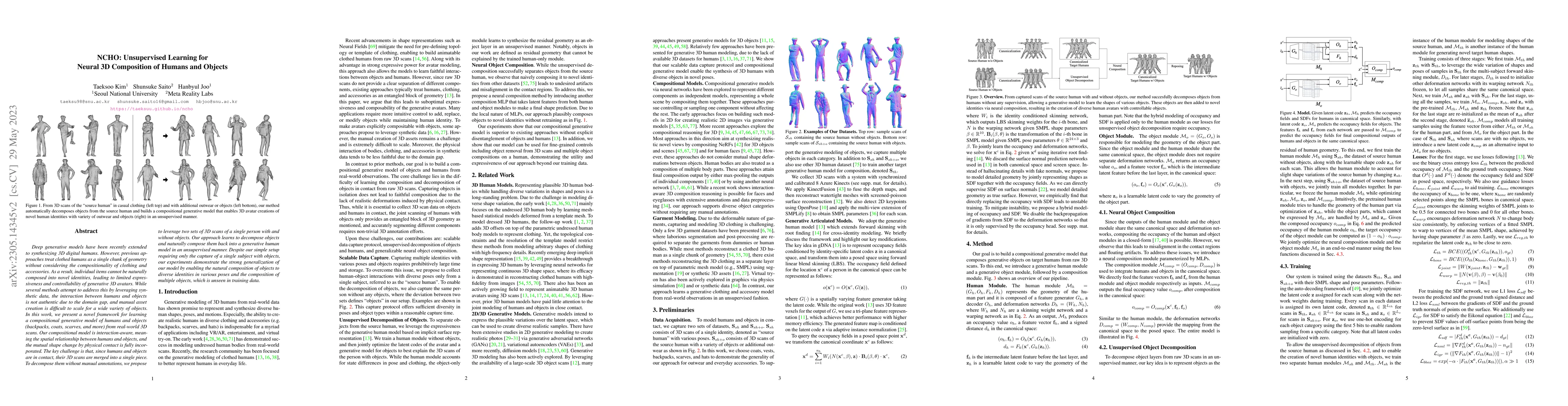 Thumbnail for NCHO: Unsupervised Learning for Neural 3D Composition of Humans and
  Objects