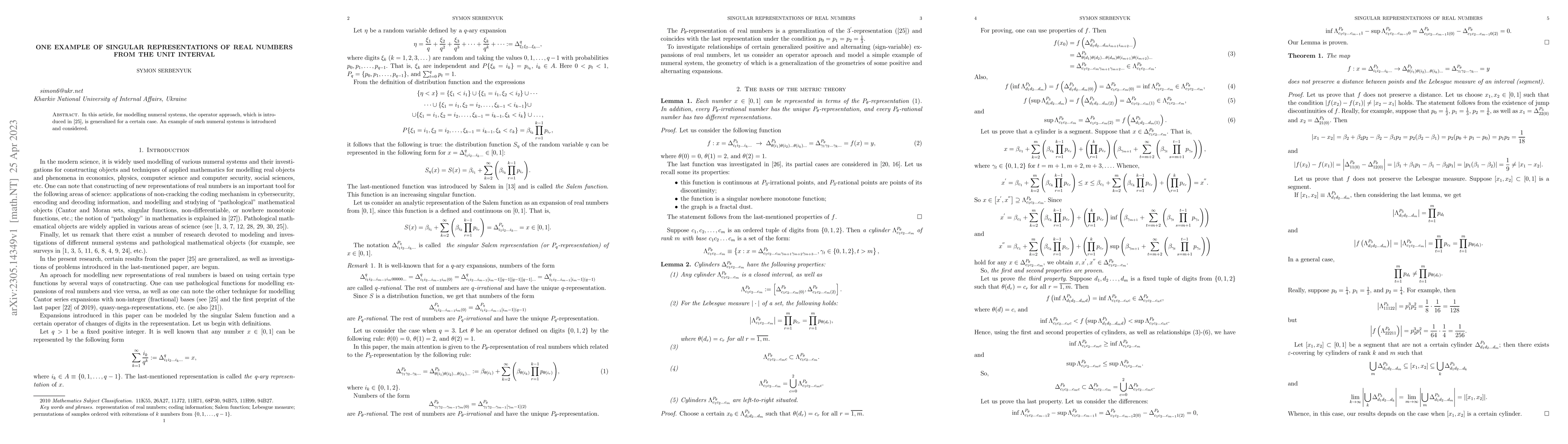 Thumbnail for One example of singular representations of real numbers from the unit
  interval