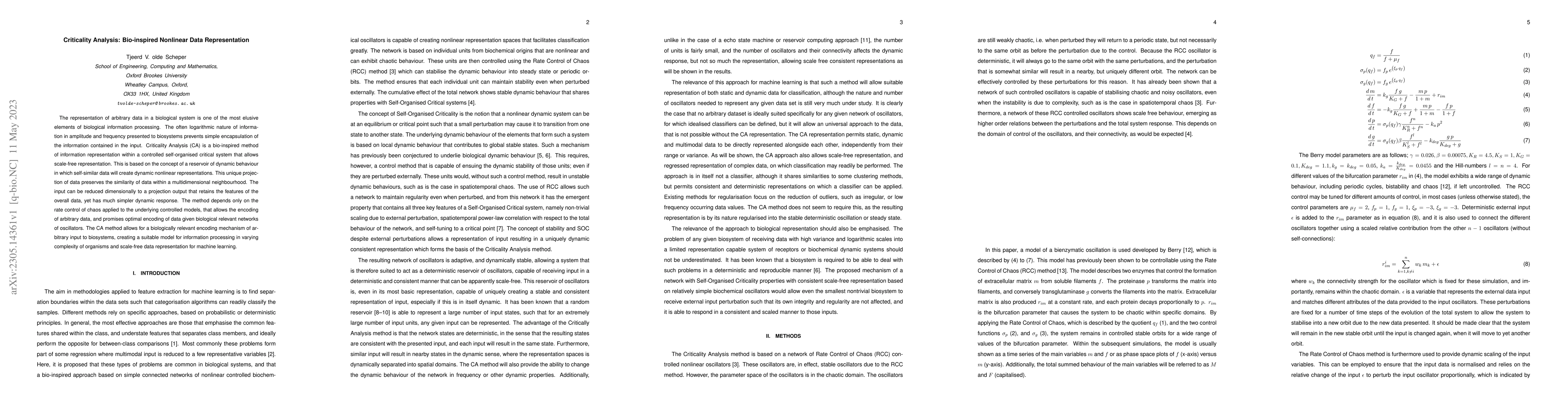 Thumbnail for Criticality Analysis: Bio-inspired Nonlinear Data Representation