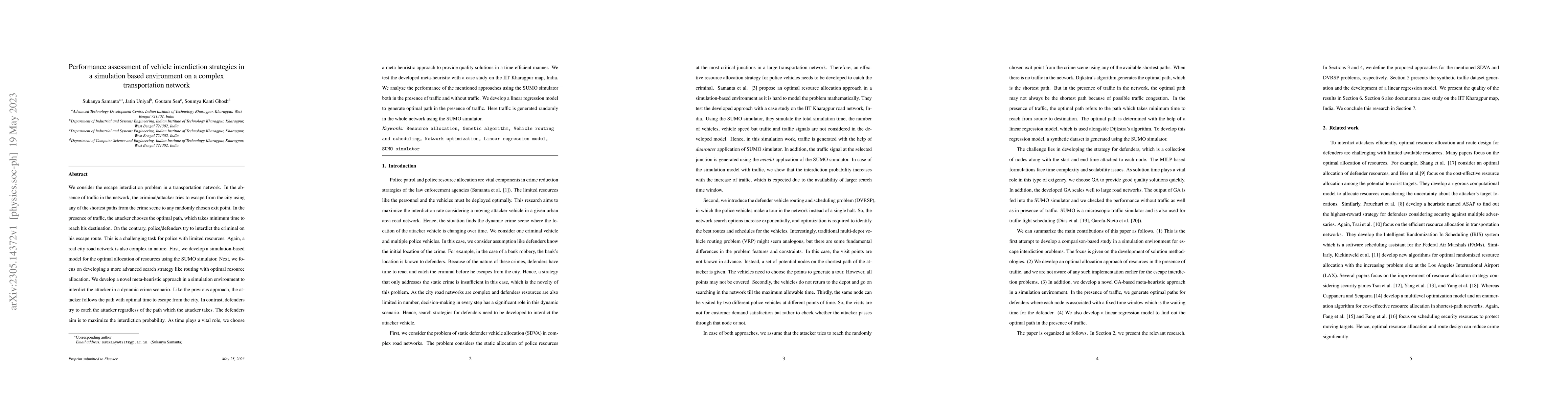 Thumbnail for Performance assessment of vehicle interdiction strategies in a
  simulation based environment on a complex transportation network