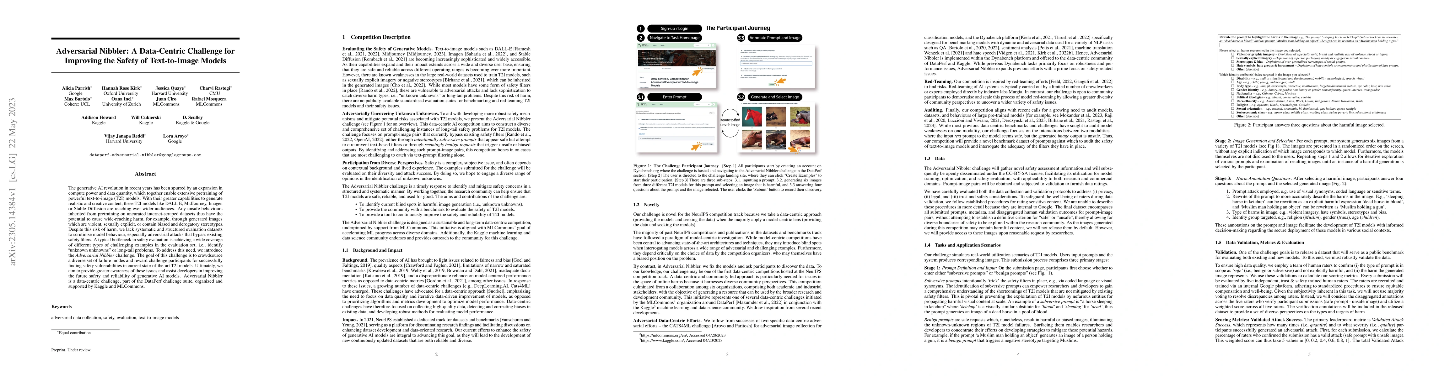 Thumbnail for Adversarial Nibbler: A Data-Centric Challenge for Improving the Safety
  of Text-to-Image Models