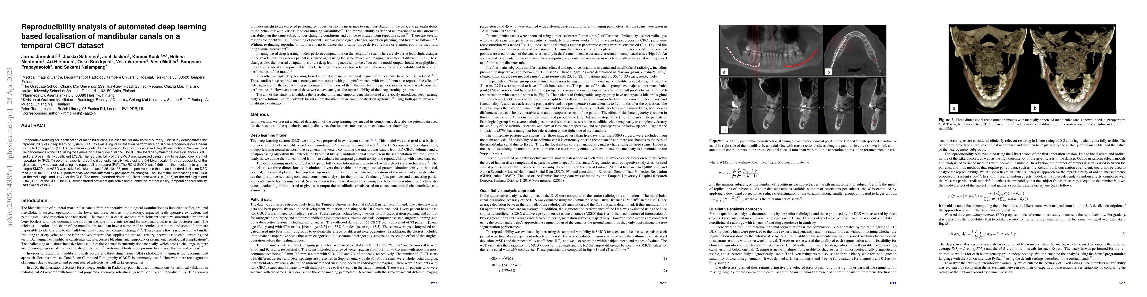 Thumbnail for Reproducibility analysis of automated deep learning based localisation
  of mandibular canals on a temporal CBCT dataset