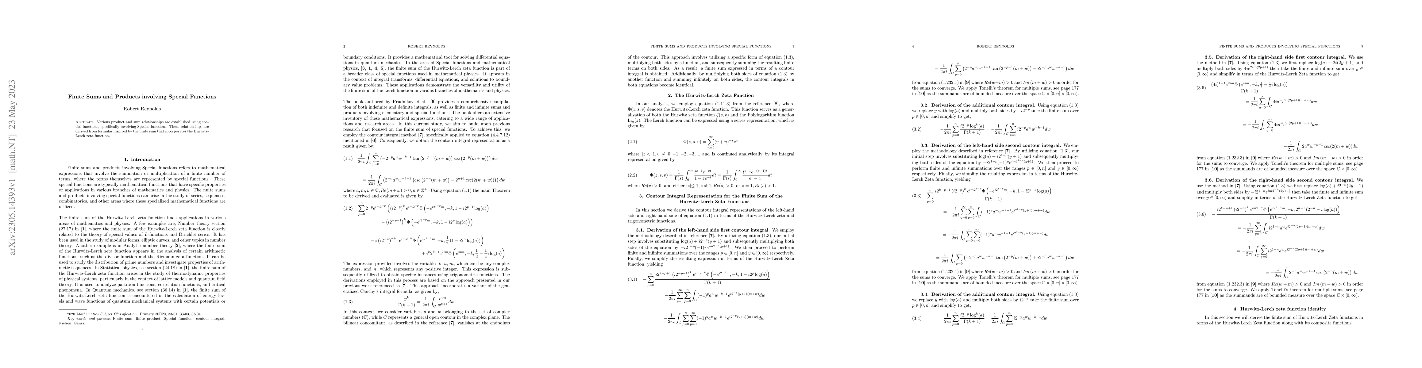 Thumbnail for Finite Sums and Products involving Special Functions