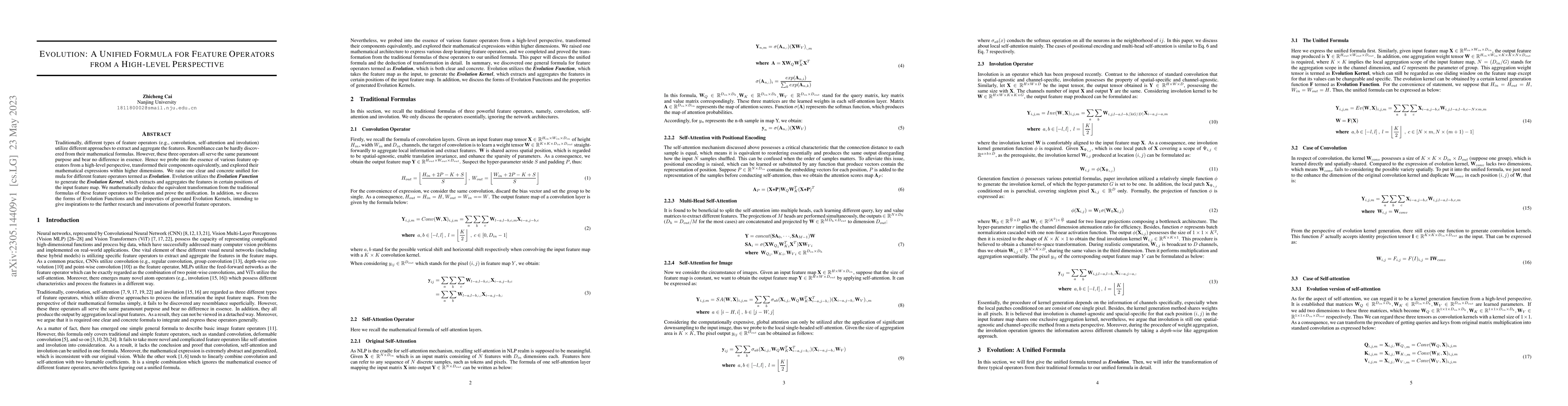 Thumbnail for Evolution: A Unified Formula for Feature Operators from a High-level
  Perspective