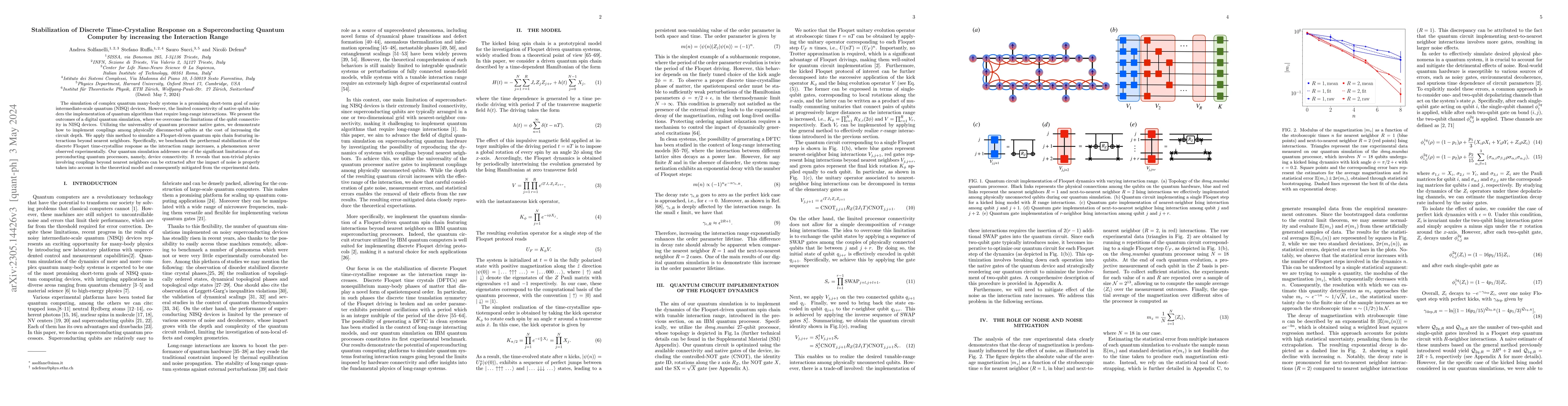 Thumbnail for Stabilization of Discrete Time-Crystaline Response on a Superconducting
  Quantum Computer by increasing the Interaction Range